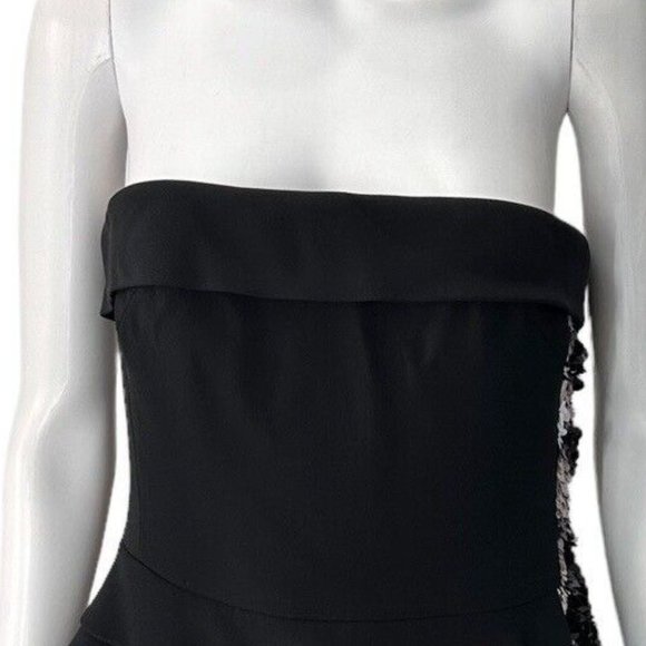 J Mendel Black Sequin Strapless Dress Size 10 100% Silk Short Mini Sheath - Picture 2 of 11